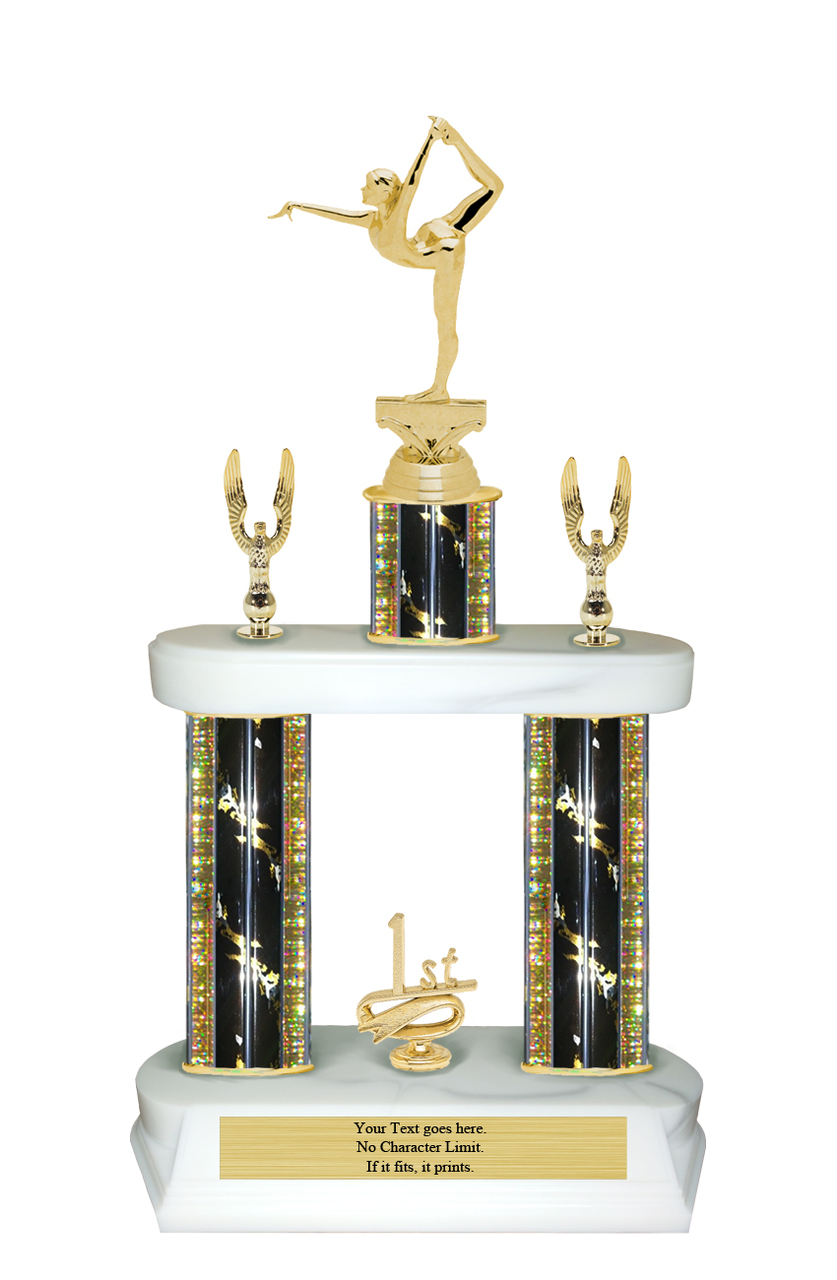 baseball black insert trophy award gold star column wood base 