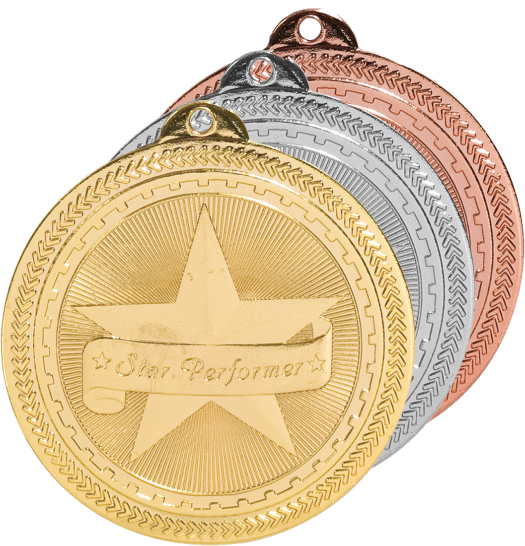 silver WRESTLING medal blue neck drape trophy 2" diameter 