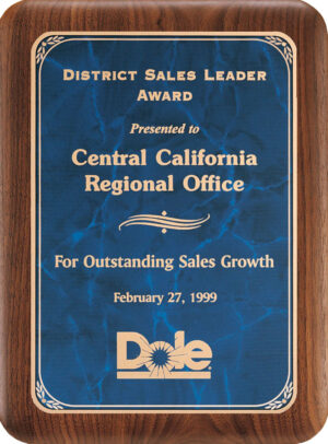 American Walnut Florentine Sapphire Plaque - 8" x 10½"