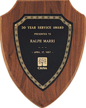 Walnut Black Metal Shield Plaque - 8½" x 10½"