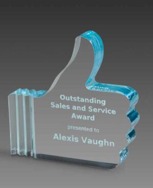 Thumbs Up Paperweight - Blue - 4" x 4"